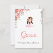 Aquarellrosa Rosen Niedlich Erste Kommune Dankeskarte (Rückseite)