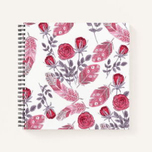Aquarellrosa Rosenfedern weiß Notizblock