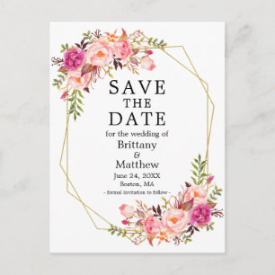 Aquarellrosa Rosenrahmen Save the Date Postkarte