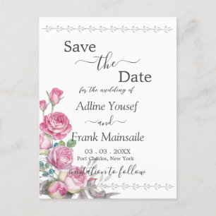 Aquarellrosa Save the Date Postkarte