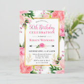 Aquarellrosa Sommerrosen Blume 50. Geburtstag Einladung (Stehend Vorderseite)