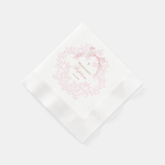 Aquarellrosa Wappen | Taufe Serviette (Ecke)