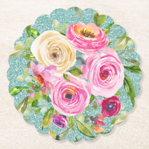 Aquarellrosen in Rosa und Creme mit Aquaglimmer Untersetzer