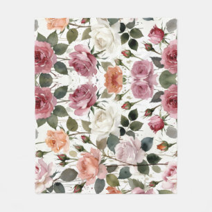 Aquarellrosen mit einem sanften romantischen Schim Fleecedecke