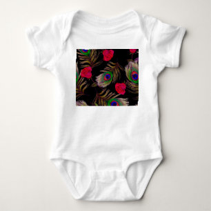 Aquarellrosen, Pfauenfedern, dekorativ. Baby Strampler