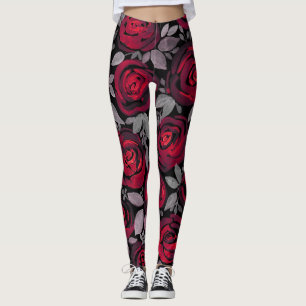 Aquarellrosen, rote Rosen auf Schwarz Leggings
