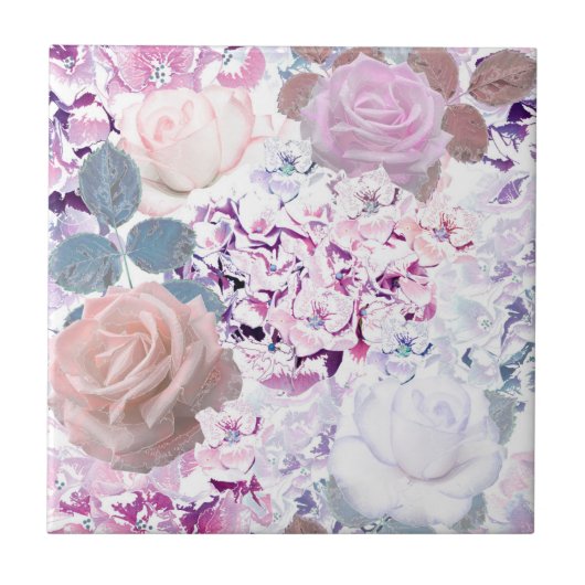 Aquarellrosen und Hortensien. Fliese (Vorderseite)
