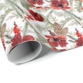 Aquarellrot Blume Grünes Weihnachtsmuster Geschenkpapier (Rolleneckpunkt)