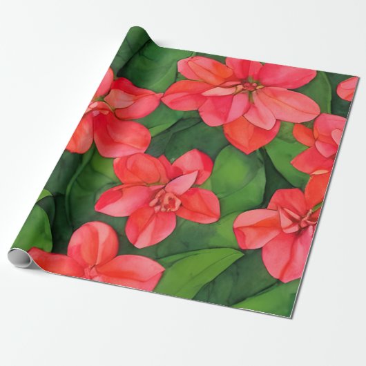 Aquarellrot Ixora Coccinea inspiriert Geschenkpapier (Ungerollt)