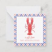 Aquarellrot & Karierte Blauer Hummer Geschenkverpa Mitteilungskarte (Vorderseite)