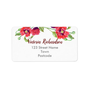 Aquarellrot Poppies Blumendarstellung Adressaufkleber