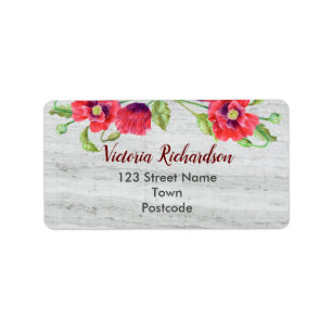 Aquarellrot Poppies Blumendarstellung Adressaufkleber