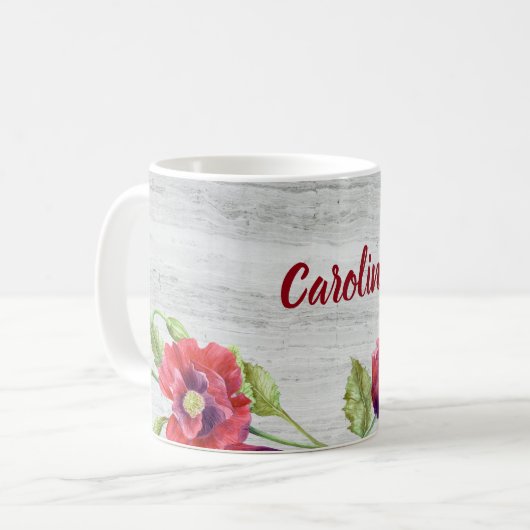 Aquarellrot Poppies Blumendarstellung Kaffeetasse (Vorderseite Links)