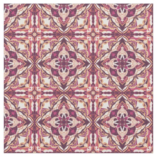 Aquarellrot Red Azulejo Spanish Tile Stoff (Nahaufnahme)