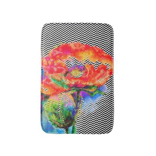 Aquarellrot Schwarz-weiß zack Badematte (Vorderseite Vertikal)