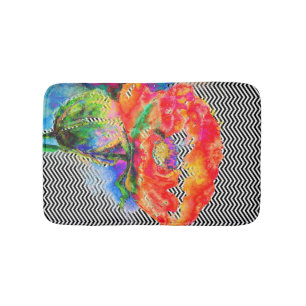 Aquarellrot Schwarz-weiß zack Badematte