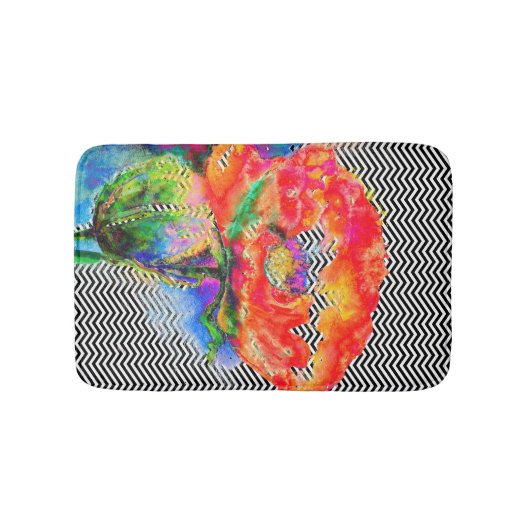 Aquarellrot Schwarz-weiß zack Badematte (Vorderseite)