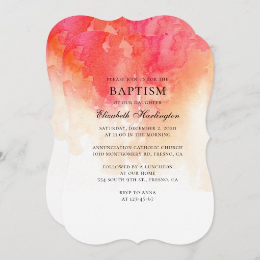 Aquarellrot und pfirsichfarbene moderne einfache T Einladung (Vorne/Hinten)