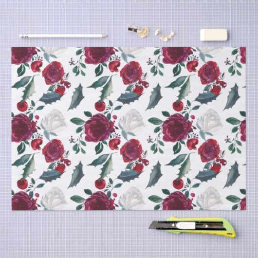 Aquarellrot und Weißer Winter Blume Weihnachten Seidenpapier (Handwerk)