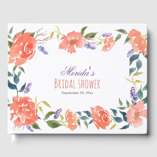 Aquarellrote Blume Chic Brautparty Script Gästebuch (Vorderseite)