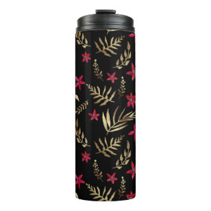 Aquarellrote Blume tropische exotische goldene Pal Thermosbecher