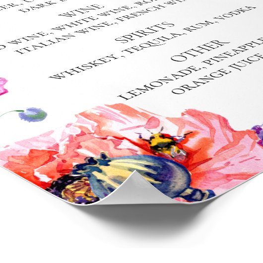 Aquarellrote Mohnchen. Blumengetränke Bar Poster (Ecke)