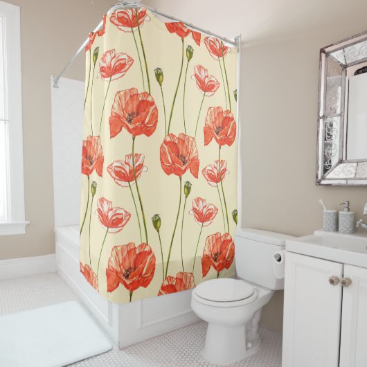 Aquarellrote Mohnchen. Nahtlose Muster. Wild fl Duschvorhang (Beispiel)