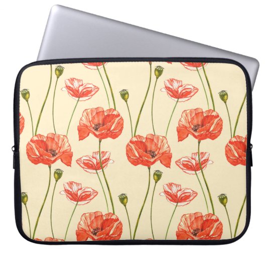 Aquarellrote Mohnchen. Nahtlose Muster. Wild fl Laptopschutzhülle (Vorderseite)