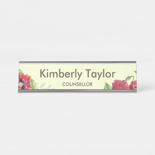 Aquarellrote Poppies Blumengestelle Schreibtischnamensplakette (Vorderseite )