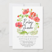 Aquarellrote Poppies Wreath Baby Shower Einladung (Vorderseite)