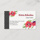 Aquarellrote Pupien Blumendesign Visitenkarte (Rückseite)