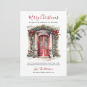 Aquarellrote Tür Frohe Weihnachten (Stehend Vorderseite)