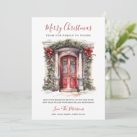 Aquarellrote Tür Frohe Weihnachten (Stehend Vorderseite)