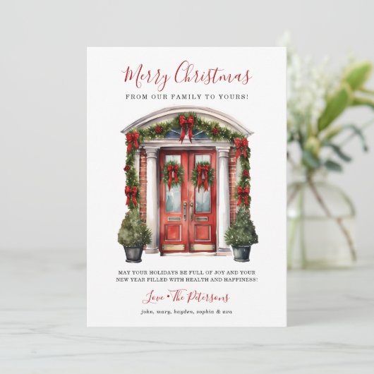Aquarellrote Tür Frohe Weihnachten (Stehend Vorderseite)