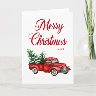 Aquarellroter Lkw Frohe Weihnachtsfeiertag geklapp Karte