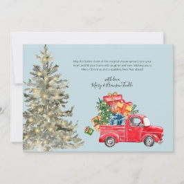 Aquarellroter LKW mit Geschenken und Weihnachtsbau Feiertagskarte