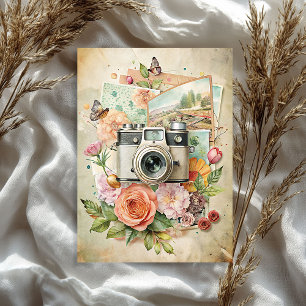 Aquarellrücklaufkamera alte Fotos Rose Seidenpapier
