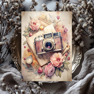 Aquarellrücklaufkamera alte Fotos Rose Seidenpapier
