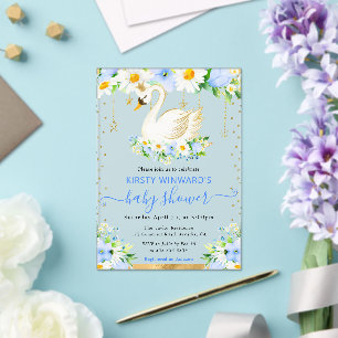 Aquarellsäcke & Blumen Swan Baby Dusche Acryleinladungen