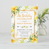 Aquarellsäcke & gelbe Blumen 21. Geburtstag Einladung (Stehend Vorderseite)