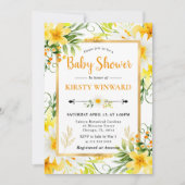 Aquarellsäcke und gelbe Blumen Kinderdusche Einladung (Vorderseite)