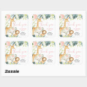 Aquarellsafari Dschungeltiere Mädchen Dusche Quadratischer Aufkleber (Blatt)