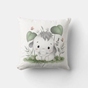 Aquarellsafari Elefant im Babydesign Kissen