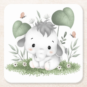 Aquarellsafari Elefant im Babydesign Rechteckiger Pappuntersetzer