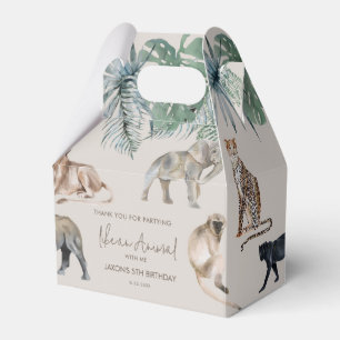 Aquarellsafari ruft alle Tiere zum Geburtstag auf Geschenkschachtel