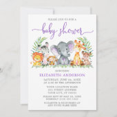 Aquarellsafari Tiere Lila Dusche Einladung (Vorderseite)