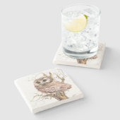 Aquarellsäge Weiße Niedliche Vogelwelt Steinuntersetzer (Seitenansicht)