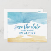 Aquarellsand und Meer Save the Date Ankündigungspostkarte (Vorne/Hinten)