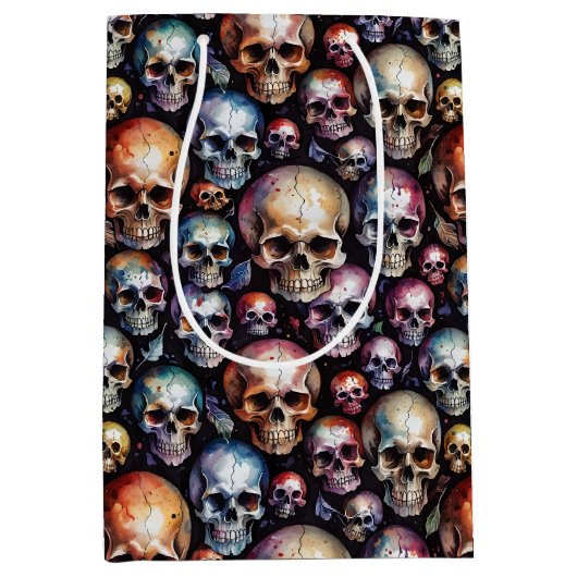 Aquarellschädel auf schwarz mittlere geschenktüte (Vorderseite)