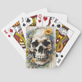 Aquarellschädel mit Wildblumen Spielkarten